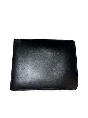 Prada Black Leather Bifold Wallet with Metal Logo Plate